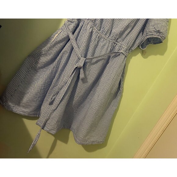 Draper James RSVP 3X Blue Gingham Ruffle V-Neck Belted Fit & Flare Dress Puff Sl - Picture 9 of 14